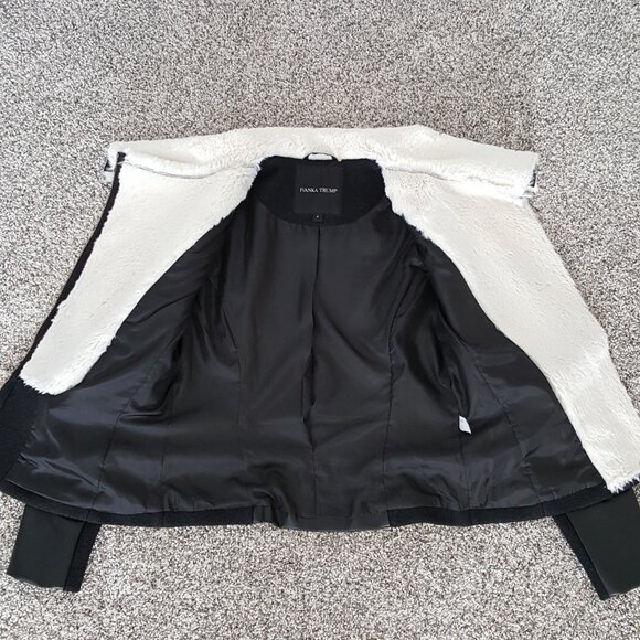 NEW Ivanka Trump Faux Shearling Leather Biker Moto Jacket Coat Wool Sherpa Black - Picture 9 of 14